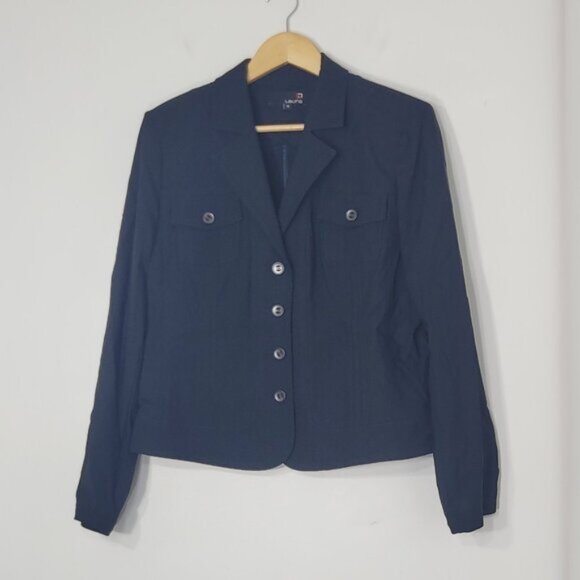 Laura Black Blazer Pockets Collar Single Breasted Business Casual Jacket Size 12 - Picture 2 of 14